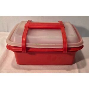 Vintage Red Tupperware Lunch Set Carrier Cups Containers Lot